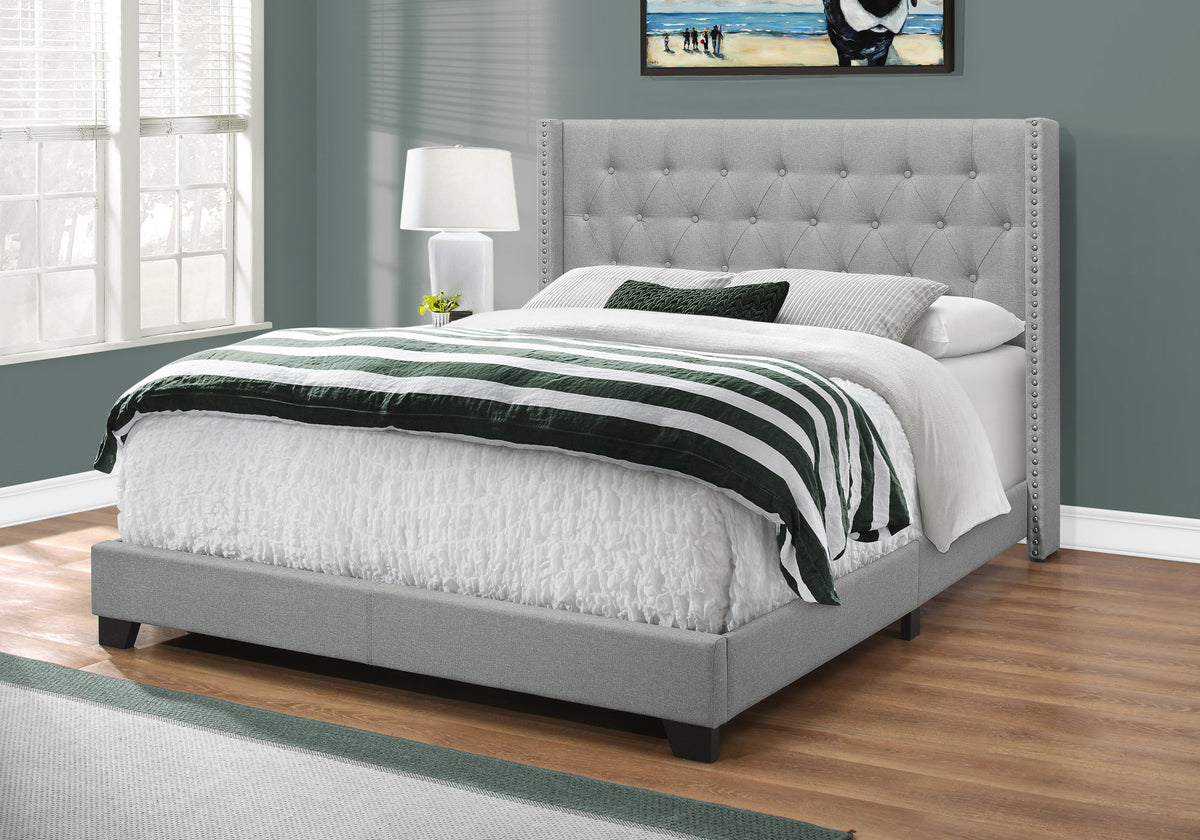Arden Grey Linen Bed with Chrome Trim | Ortholuxe Home