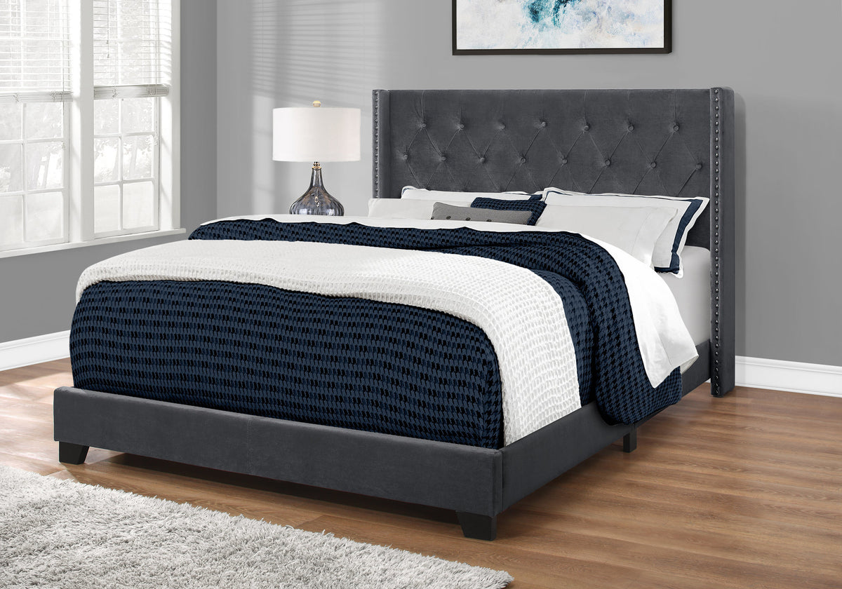 Arden Dark Grey Velvet Bed with Chrome Trim | Ortholuxe Home