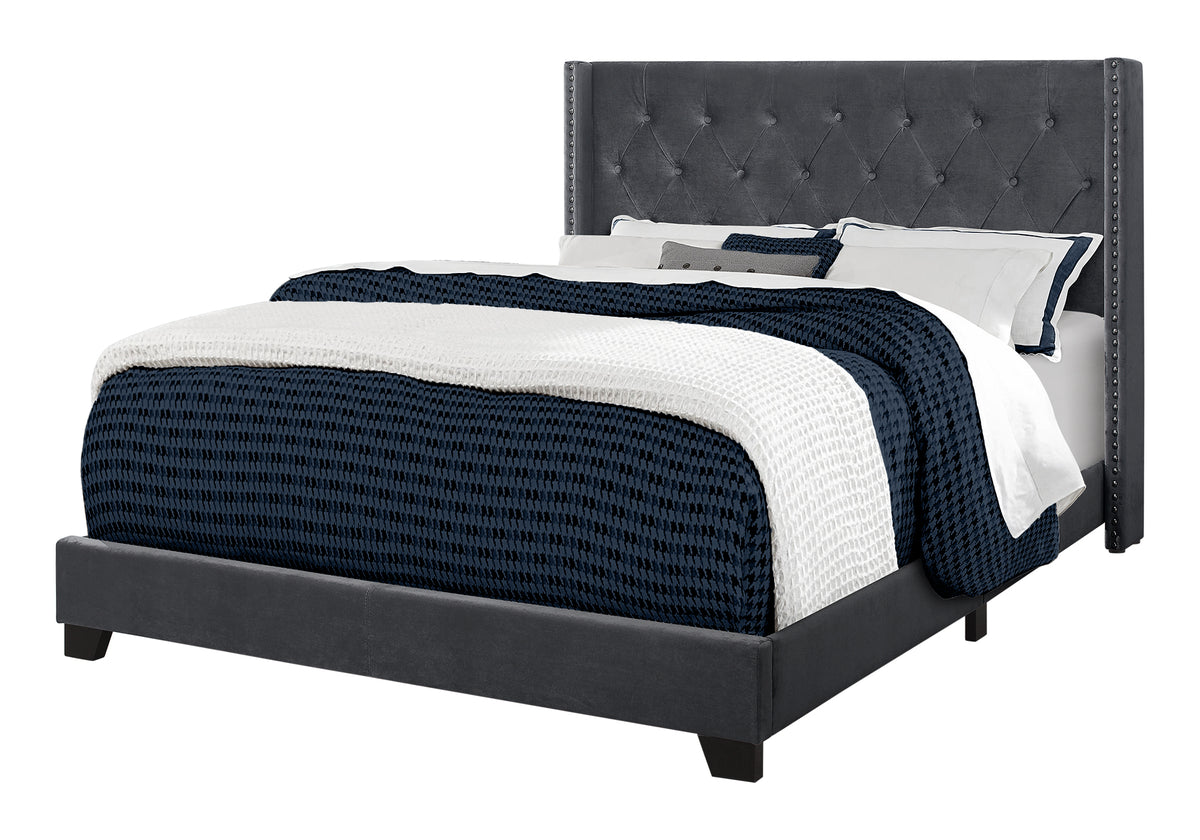 Arden Dark Grey Velvet Bed with Chrome Trim | Ortholuxe Home - Photo 2