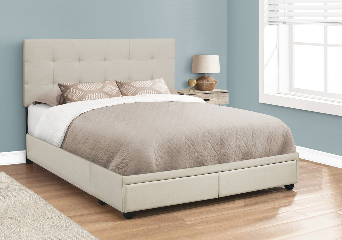 Dahlia Beige Linen Bed with 2 Storage Drawers | Ortholuxe Home