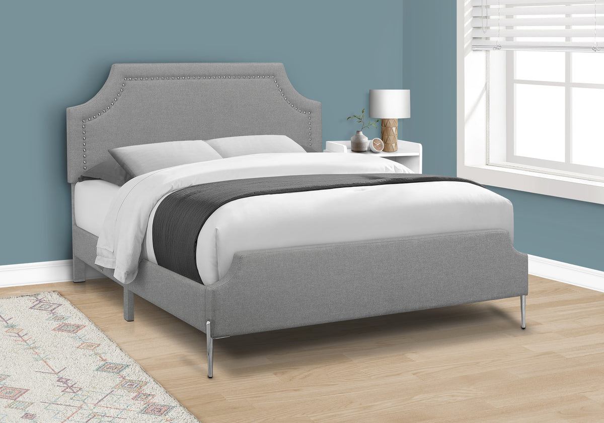 Estella Grey Linen Bed with Chrome Metal Legs | Ortholuxe Home