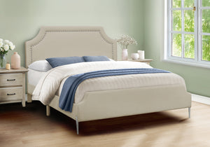 Estella Beige Linen Bed with Chrome Metal Legs | Ortholuxe Home