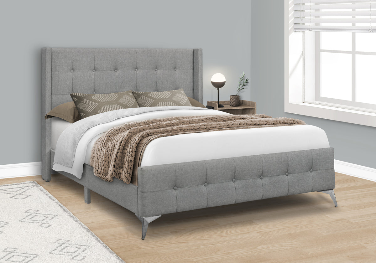Fiora Grey Linen Bed with Chrome Metal Legs | Ortholuxe Home