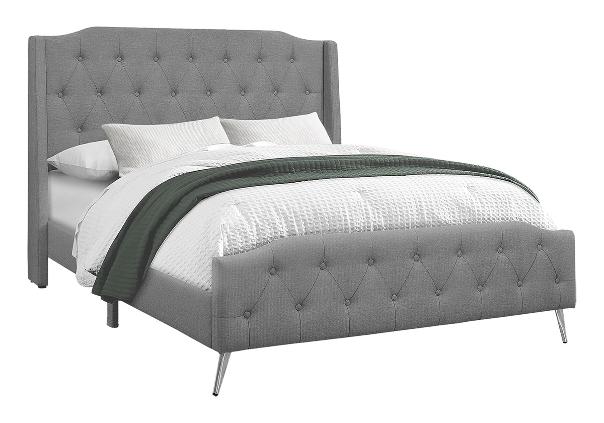 Fiora Grey Linen Bed with Chrome Metal Legs | Ortholuxe Home - Photo 2