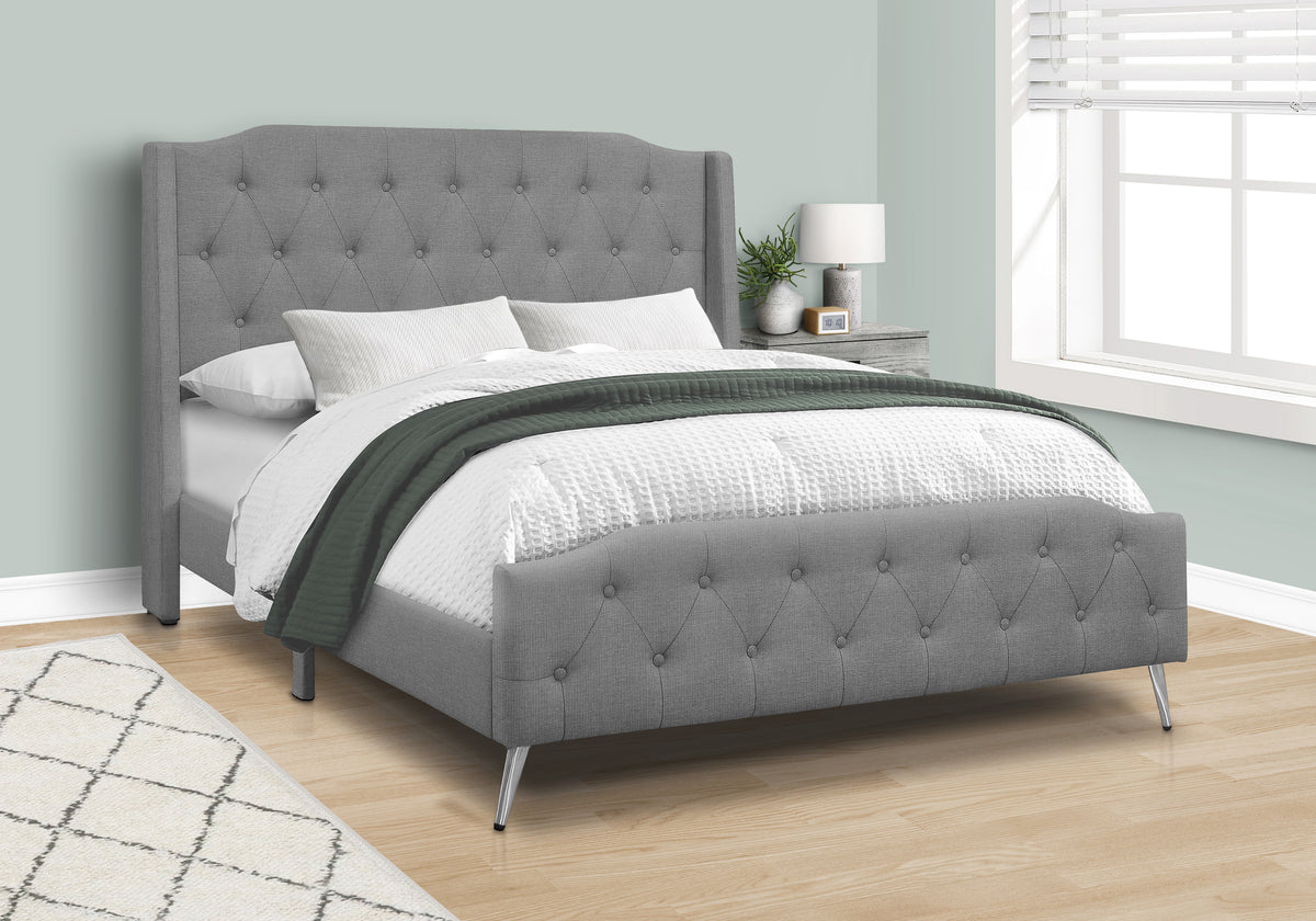 Fiora Grey Linen Bed with Chrome Metal Legs | Ortholuxe Home