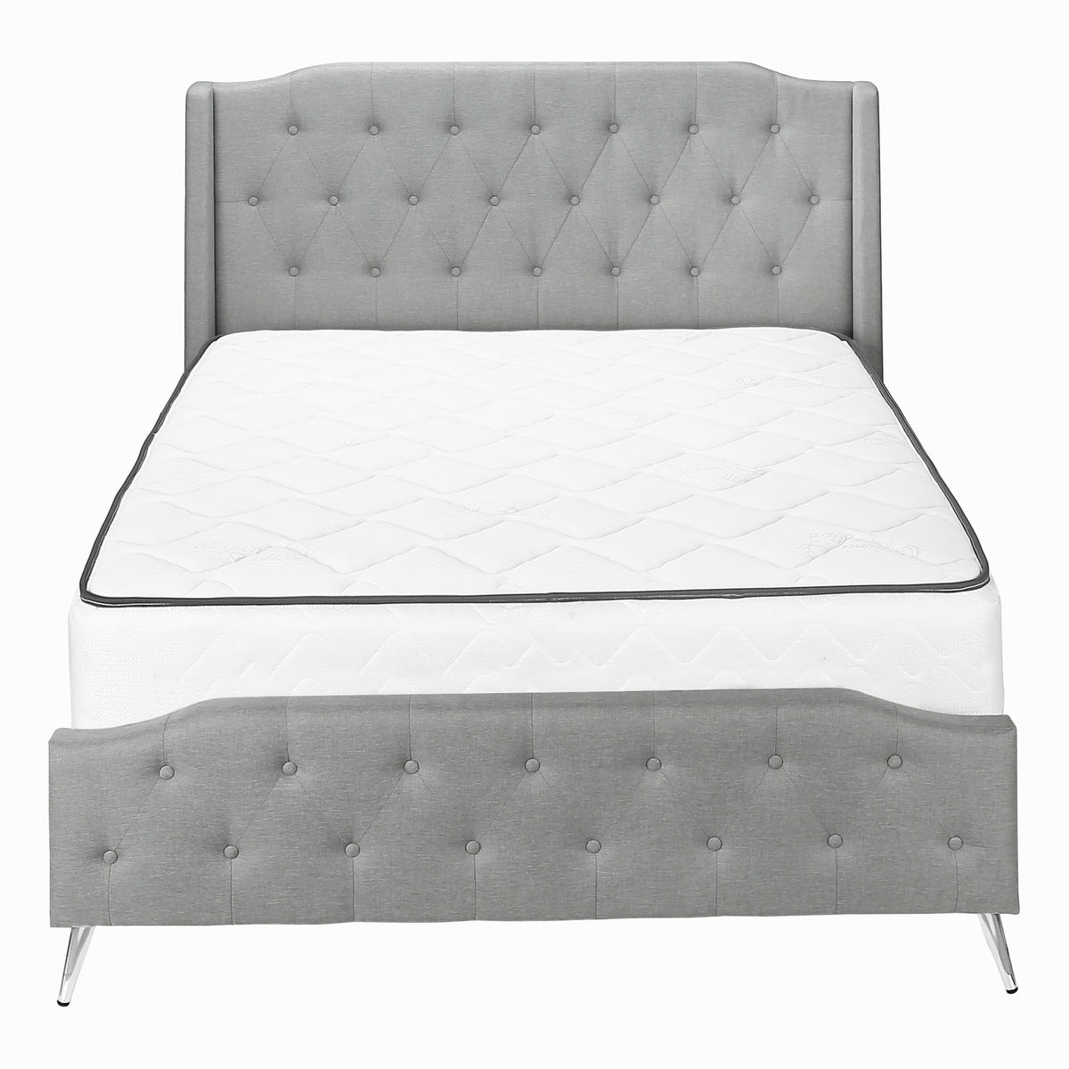 Fiora Grey Linen Bed with Chrome Metal Legs | Ortholuxe Home - Photo 3