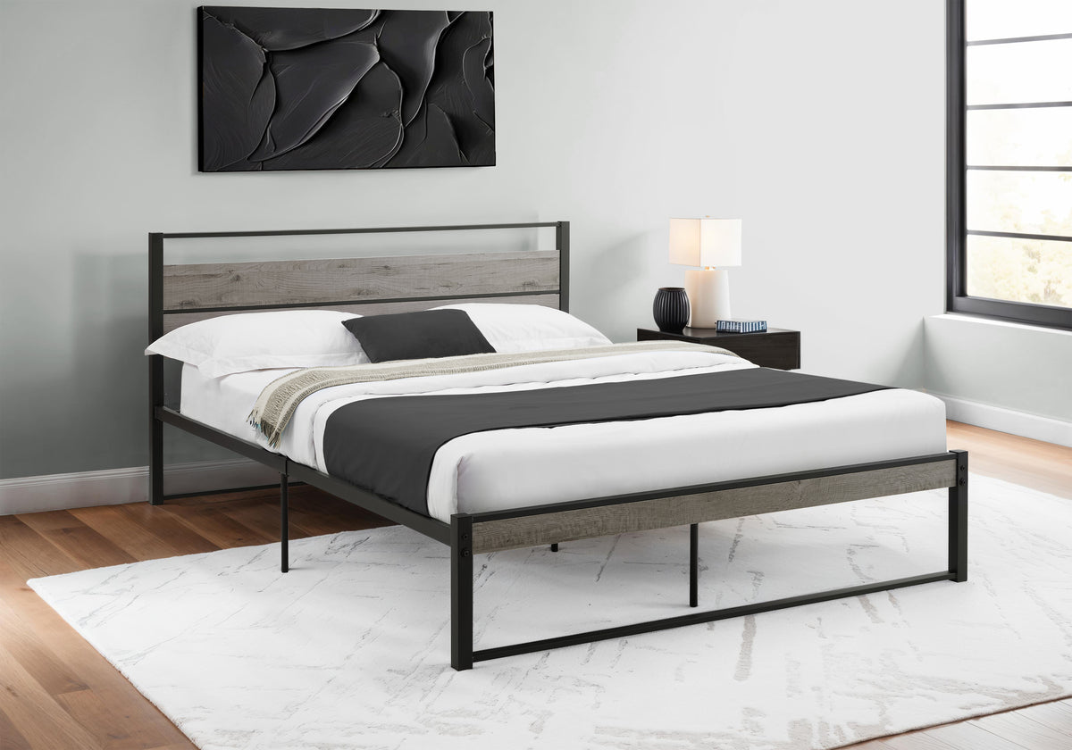 Harlow Grey & Black Metal Platform Bed | Ortholuxe Home