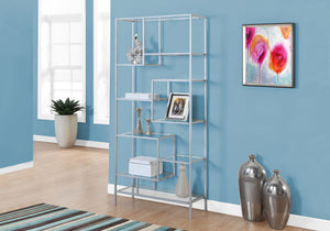 Talia Silver Metal Bookcase with Tempered Glass | Ortholuxe Home