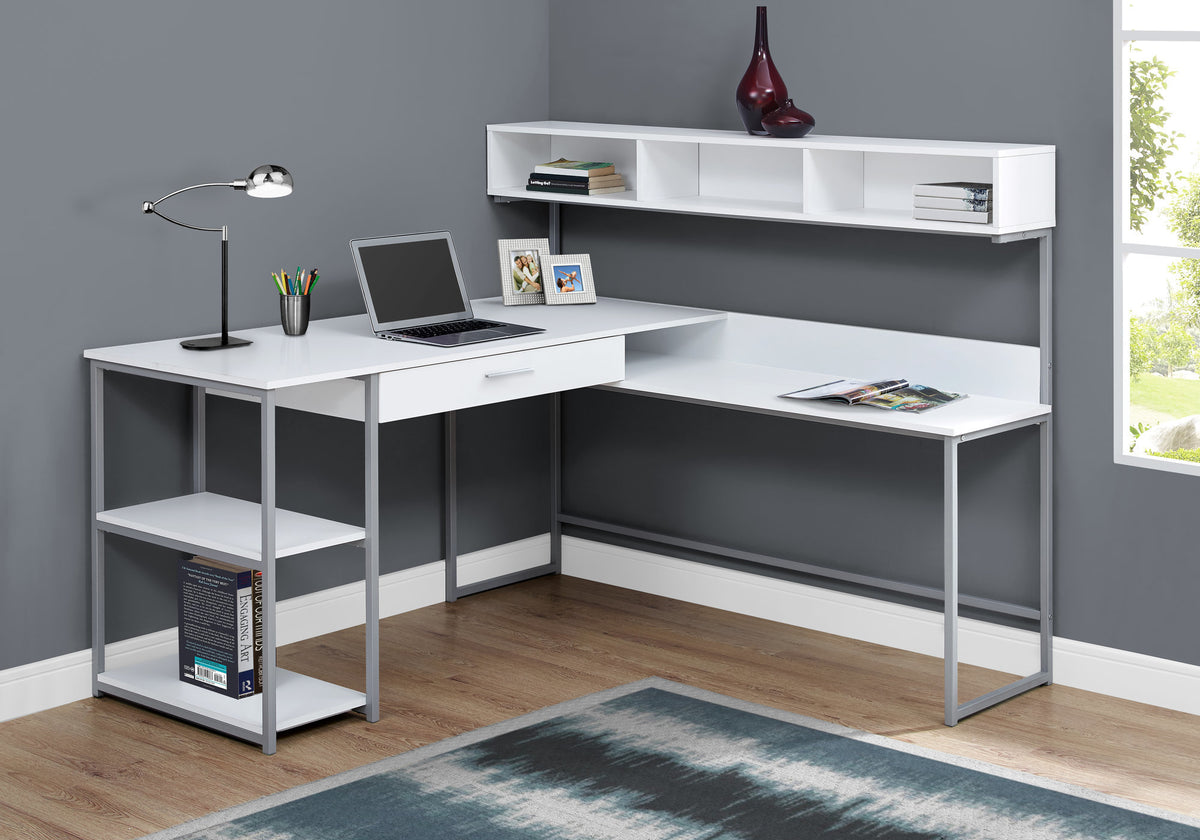 Valencia White & Silver Metal Corner Computer Desk | Ortholuxe Home