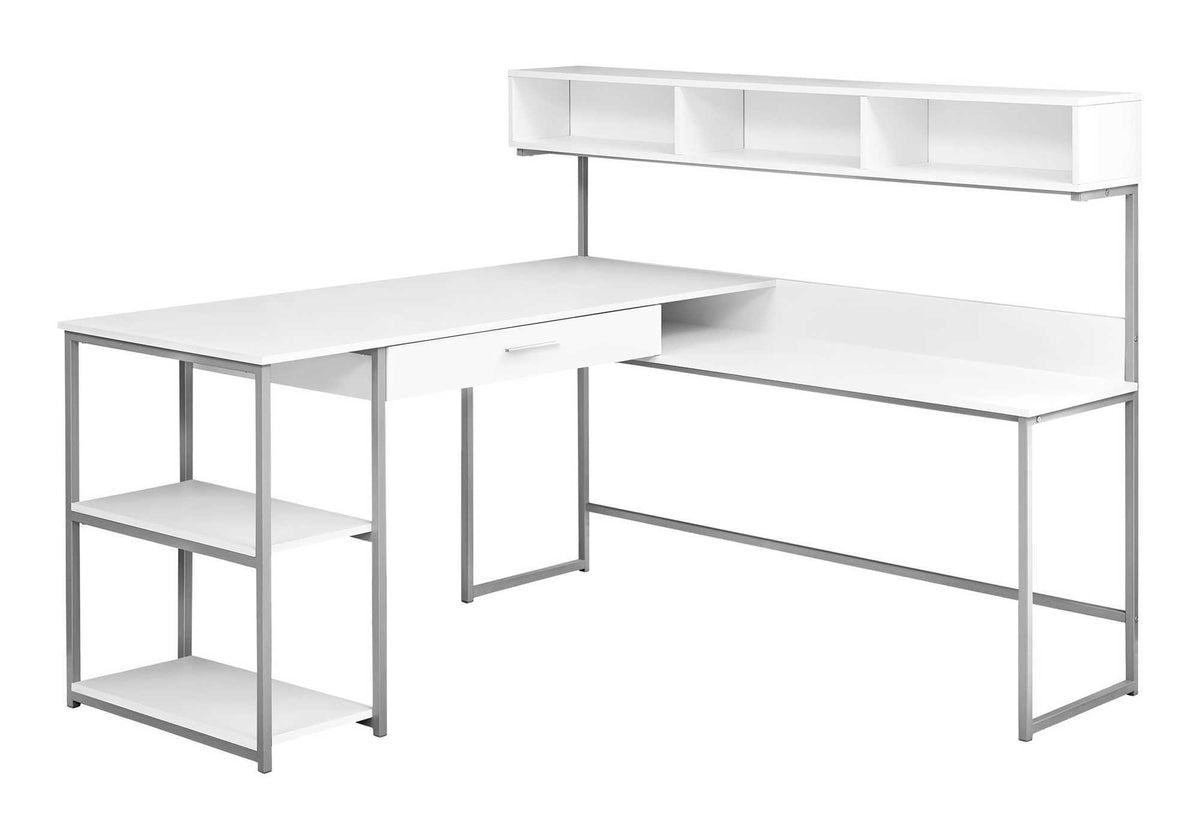 Valencia White & Silver Metal Corner Computer Desk | Ortholuxe Home - Photo 2