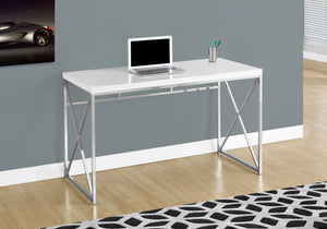 Alba Glossy White & Chrome Metal Computer Desk | Ortholuxe Home