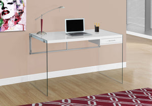 Alba Glossy White & Tempered Glass Computer Desk | Ortholuxe Home