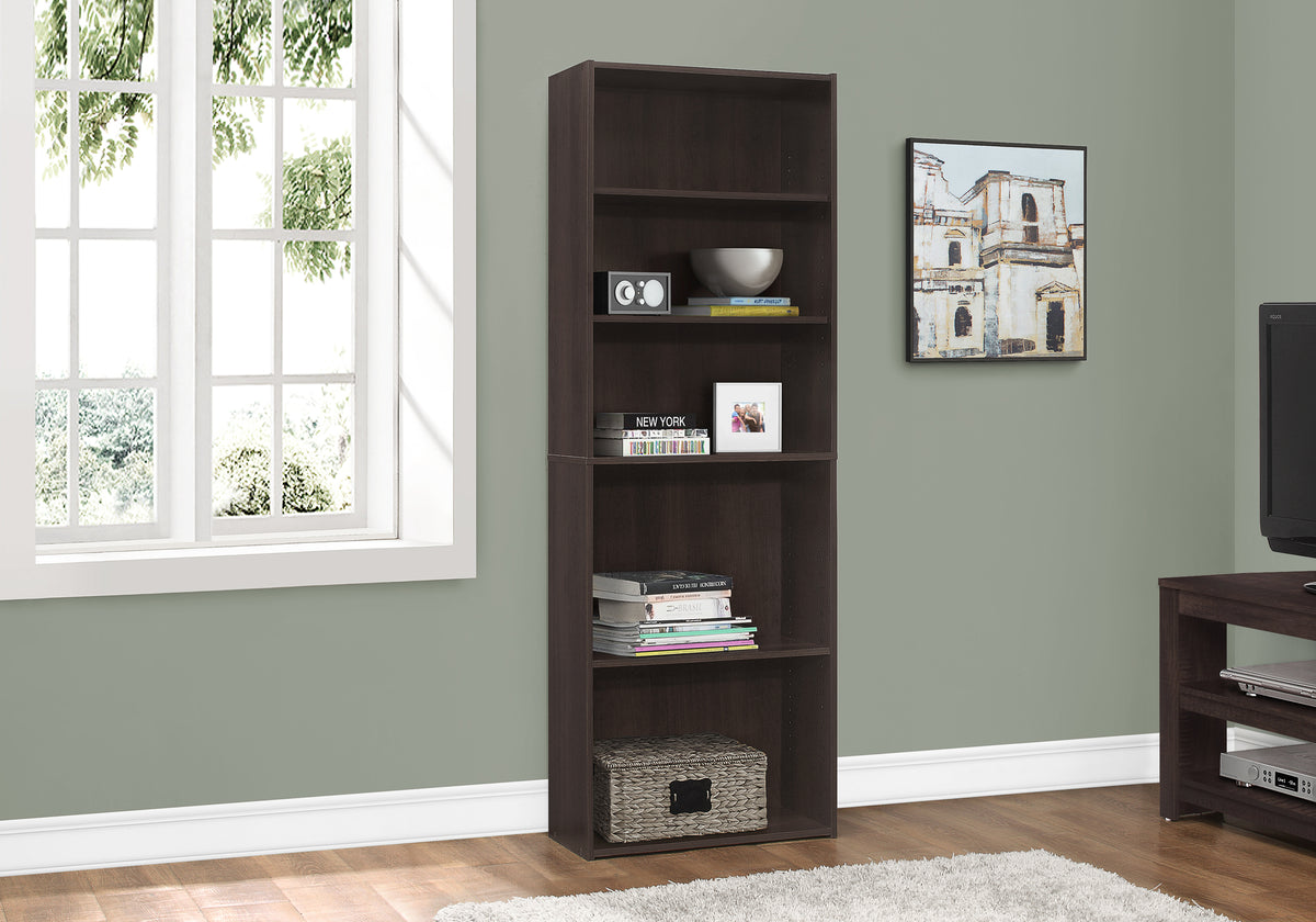 Amalfi Espresso Bookcase with 5 Shelves | Ortholuxe Home