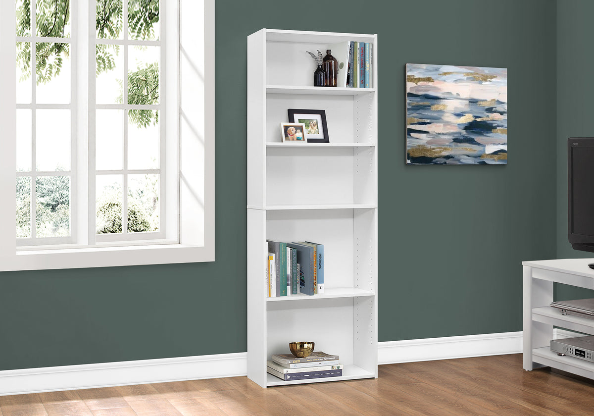 Bellagio White Bookcase with 5 Shelves | Ortholuxe Home