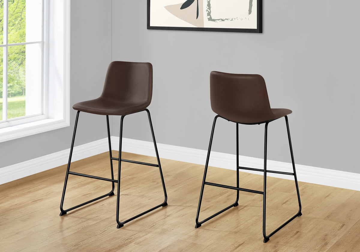 Fairmont Brown Leather-Look & Black Metal Barstool | Ortholuxe Home
