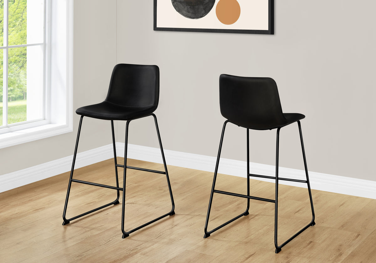 Fairmont Black Leather-Look & Black Metal Barstool | Ortholuxe Home