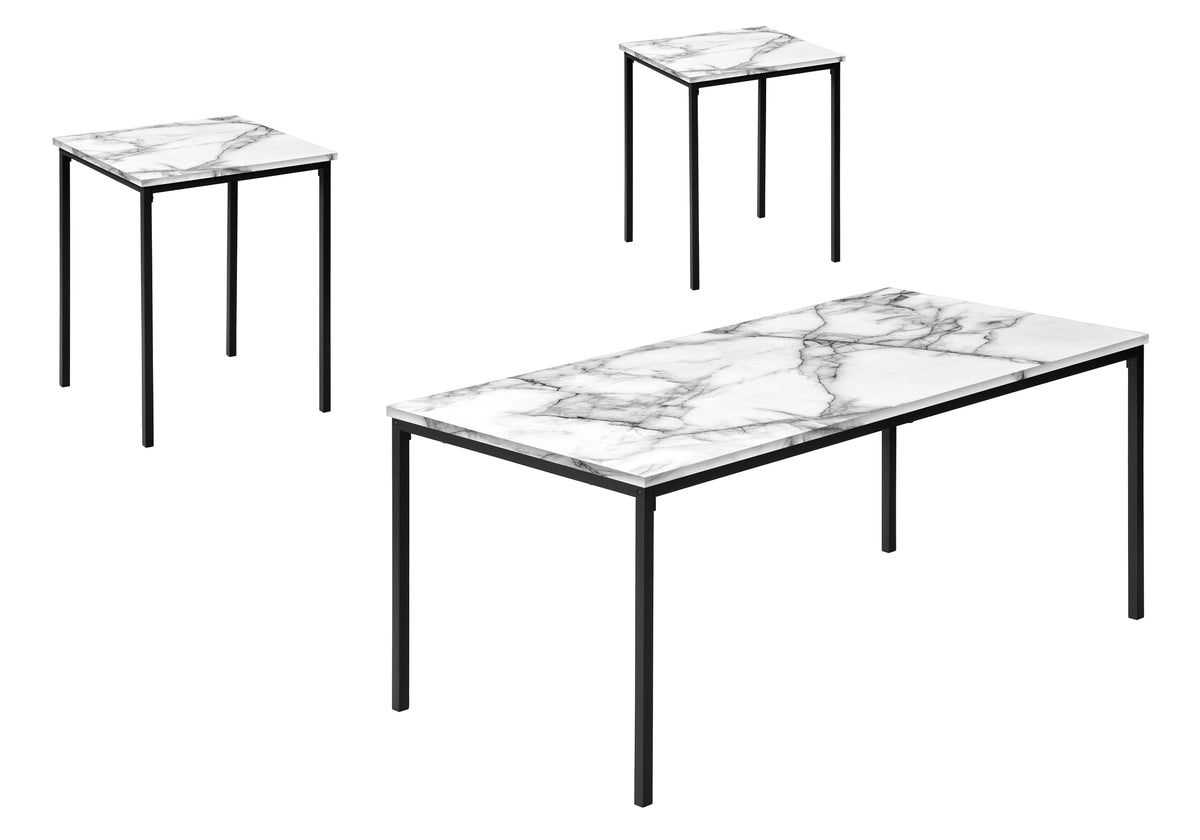 Sage White Marble & Black Metal Table Set (Set of 3) | Ortholuxe Home - Photo 2