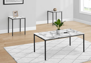 Sage White Marble & Black Metal Table Set (Set of 3) | Ortholuxe Home