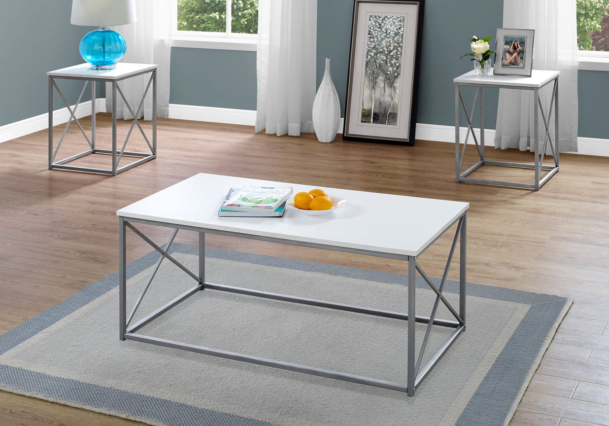 Winslow White & Silver Metal Table Set (Set of 3) | Ortholuxe Home