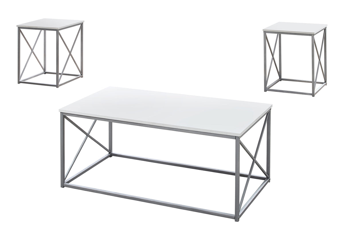 Winslow White & Silver Metal Table Set (Set of 3) | Ortholuxe Home - Photo 2