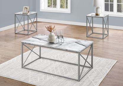 Winslow White Marble & Silver Metal Table Set (Set of 3) | Ortholuxe Home