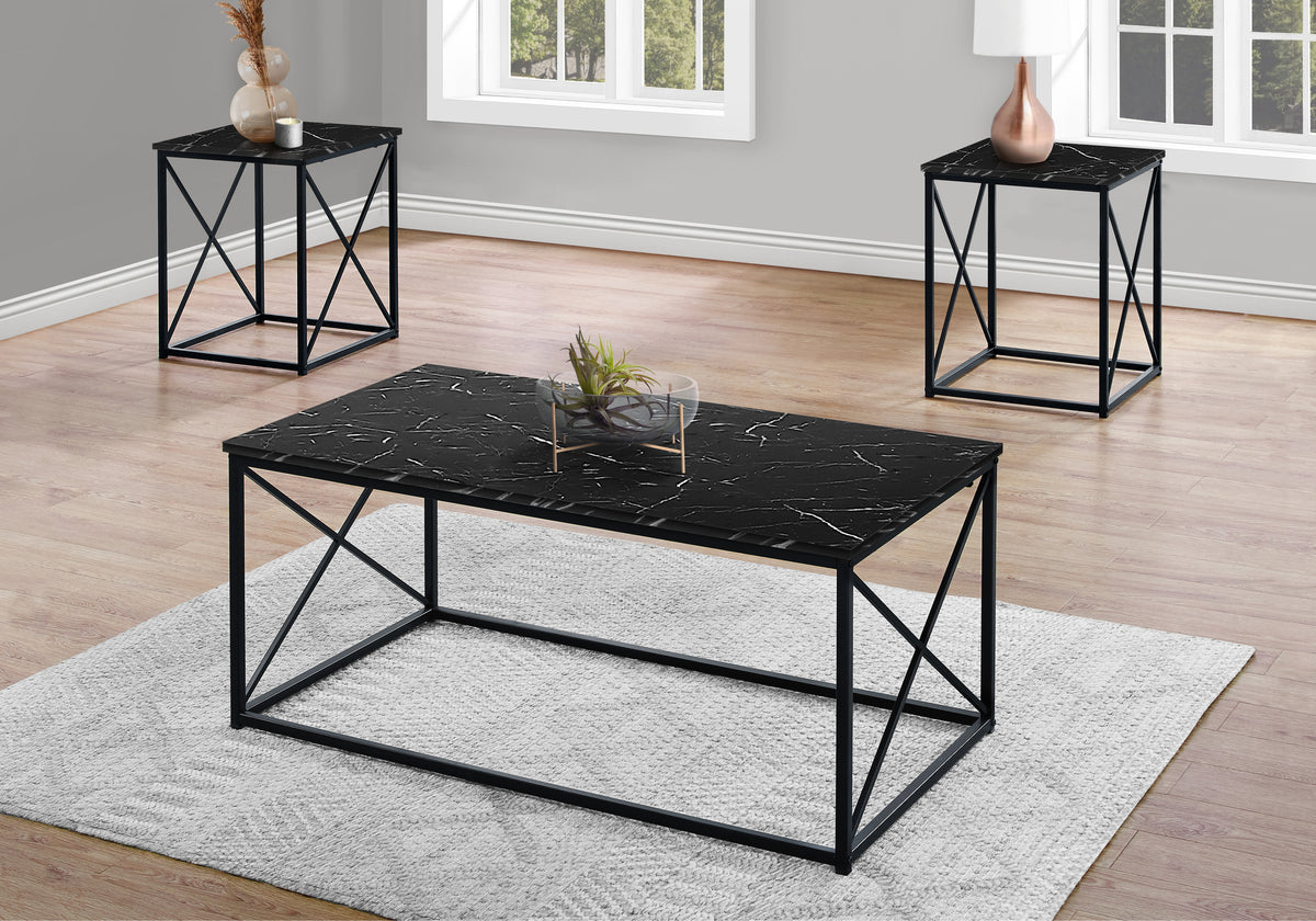 Winslow Black Marble & Black Metal Table Set (Set of 3) | Ortholuxe Home