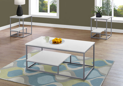 Adele White & Silver Metal Table Set (Set of 3) | Ortholuxe Home