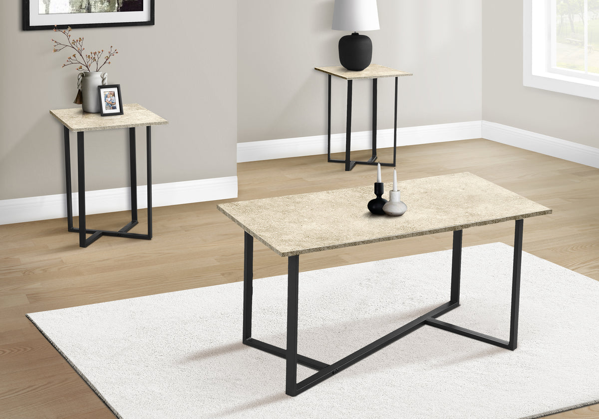 Bianca Cream Stone & Black Metal Table Set (Set of 3) | Ortholuxe Home