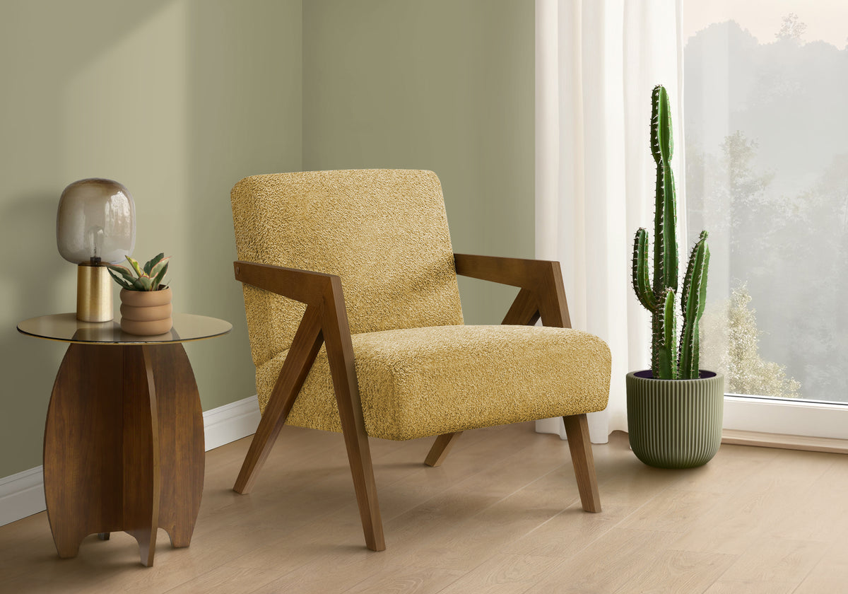 Saskia Yellow Fabric & Walnut Wood Accent Chair | Ortholuxe Home