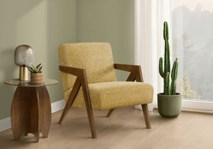 Saskia Yellow Fabric & Walnut Wood Accent Chair | Ortholuxe Home