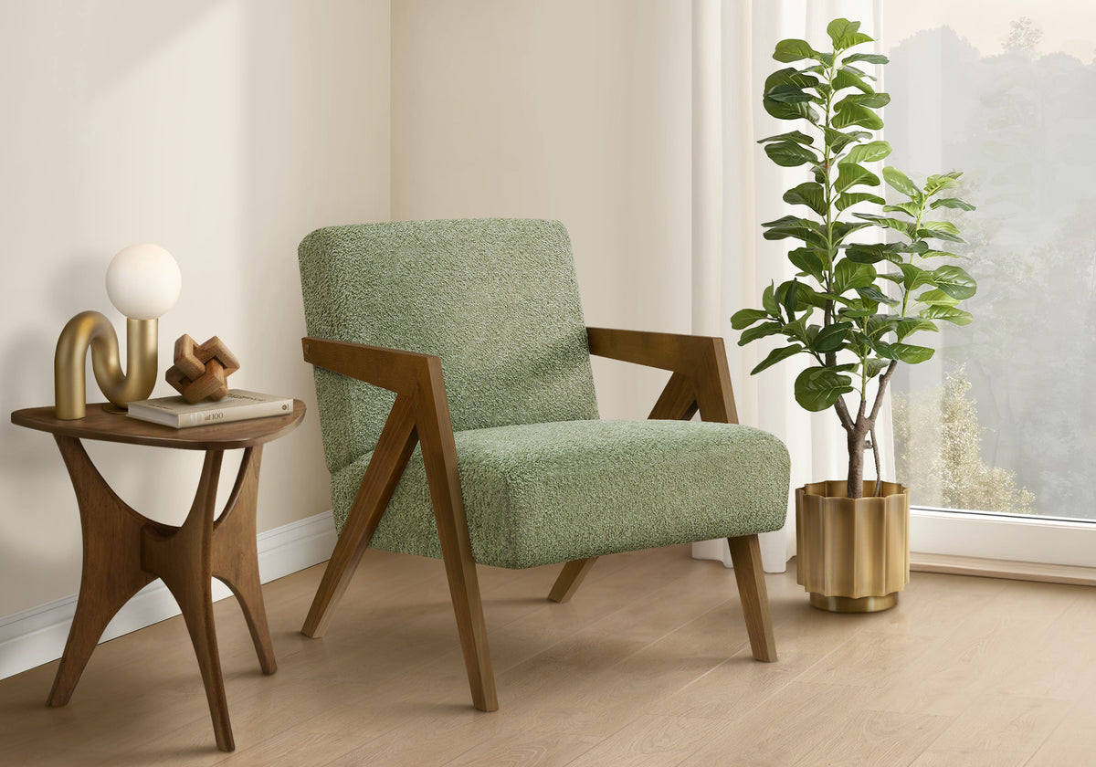 Saskia Green Fabric & Walnut Wood Accent Chair | Ortholuxe Home