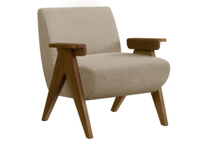 Thea Beige Fabric & Walnut Wood Accent Chair | Ortholuxe Home - Photo 2