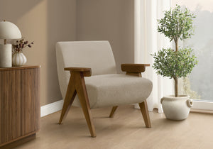 Thea Beige Fabric & Walnut Wood Accent Chair | Ortholuxe Home