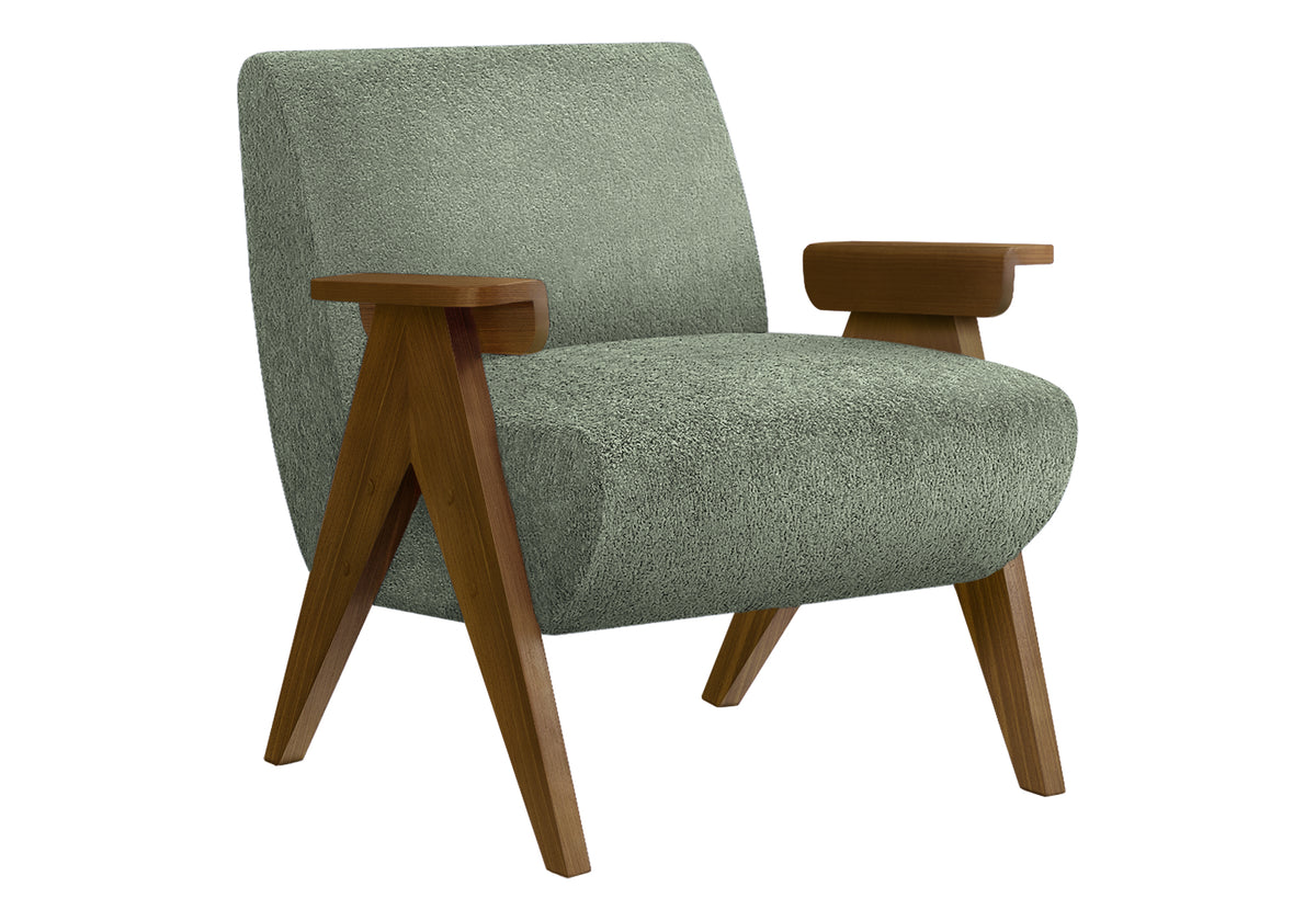 Thea Green Fabric & Walnut Wood Accent Chair | Ortholuxe Home - Photo 2