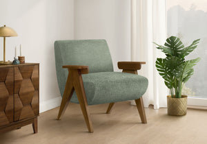 Thea Green Fabric & Walnut Wood Accent Chair | Ortholuxe Home