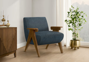 Thea Blue Fabric & Walnut Wood Accent Chair | Ortholuxe Home