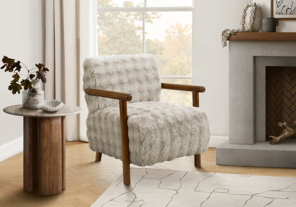 Yvette Light Grey Faux Fur Accent Chair | Ortholuxe Home